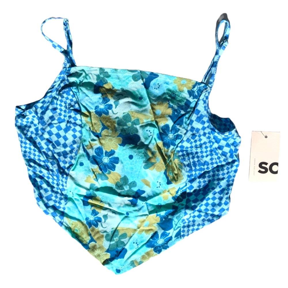 Sonoma Girls XS Crop Bandana floral & Checkered Blue/Yellow Tank Top